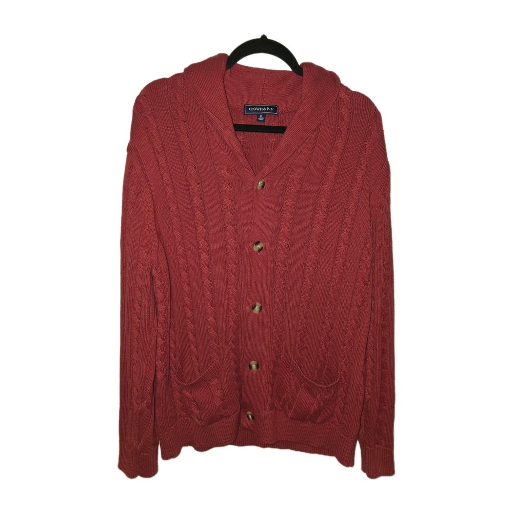 Men's Crown & Ivy Shawl Collar Cable Knit Button Front Cardigan Size XL